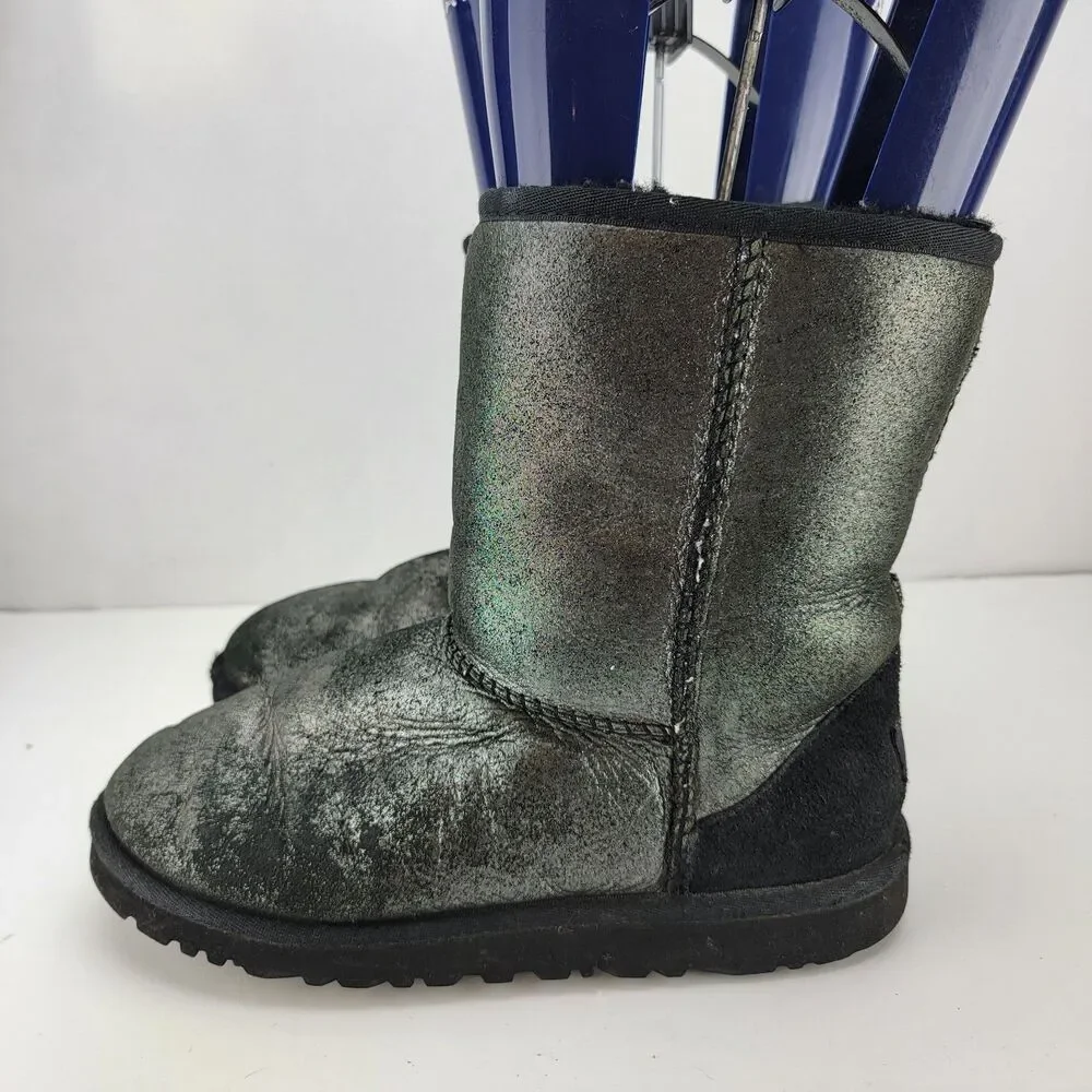 UGG Big Girls Size 6 Black Silver Sparkle Classic Glitter Boots Shoes 1000792